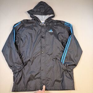 VTG 90s Adidas Black Windbreaker Full Zip Lined Jacket Sz XL Blue Logo Back Logo